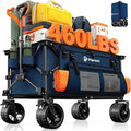 220L Collapsible Wagon Cart Foldable, 460lbs Load Capacity Heavy Duty Folding Beach Wagons with Big All-Terrain Wheels, Utility Carts for Groceries, Shopping, Camping, Sports - Blue