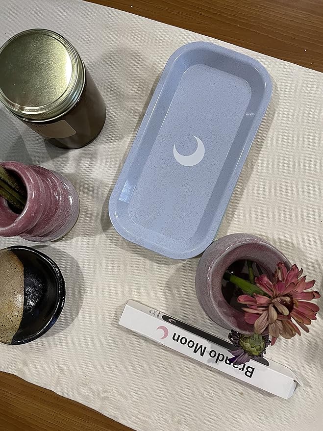 Brando Moon Small Rolling Tray - Blue Lightweight Plant Based Tray - Made from Plants - Low Carbon Kitchen Tool - Curved Edges and Smooth Surface - Travel Size 8 x 4.1 inches