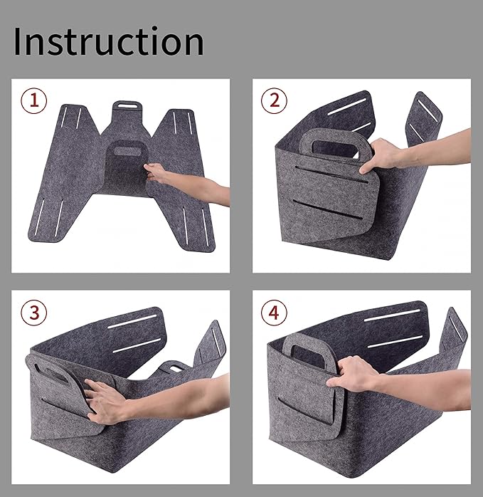 Minoisome Storage Basket Felt Storage Bin Collapsible& Convenient Box Organizer with Carry Handles for Office Bedroom Closet Babies Nursery Toys Laundry (Light grey, 15.7inch（L）×11inch（W）×10inch（H）)