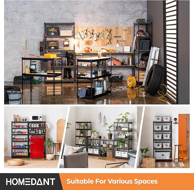 HOMEDANT 5 Tier Storage Shelves Adjustable Laminated Boltless Garage Metal Shelving Unit Heavy Duty Utility Rack Shelf Warehouse Pantry Closet Kitchen (10, (S) 28" W, Black)