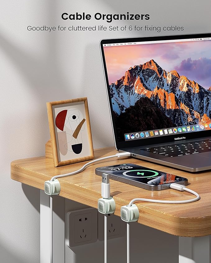 6 Pack Magnetic Cable Clips – Cord Organizer & Holder, Toocki Adhesive Cable Management, Wire Holder for USB Charging Cables, Ideal for Home, Office, Car, Desk, and Nightstand-Green