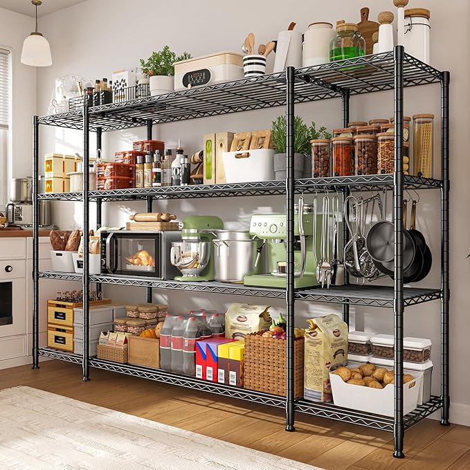 REIBII 78.4''W Garage Shelving Wire Shelving Unit Load 1500LBS,4 Tier Metal Shelving with Adjustable Metal Shelf Storage Shelves for Pantry Shelves Commercial Shelf Kitchen Garage 11.8''Dx59''H