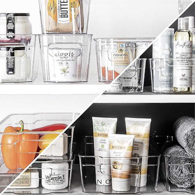 BINO | Stackable Plastic Storage Bins, Medium - 12 Pack | THE STACKER COLLECTION | Multi-Use Organizer Bins | BPA-Free | Pantry Organization | Home Organization | Fridge Organizer | Freezer Organizer
