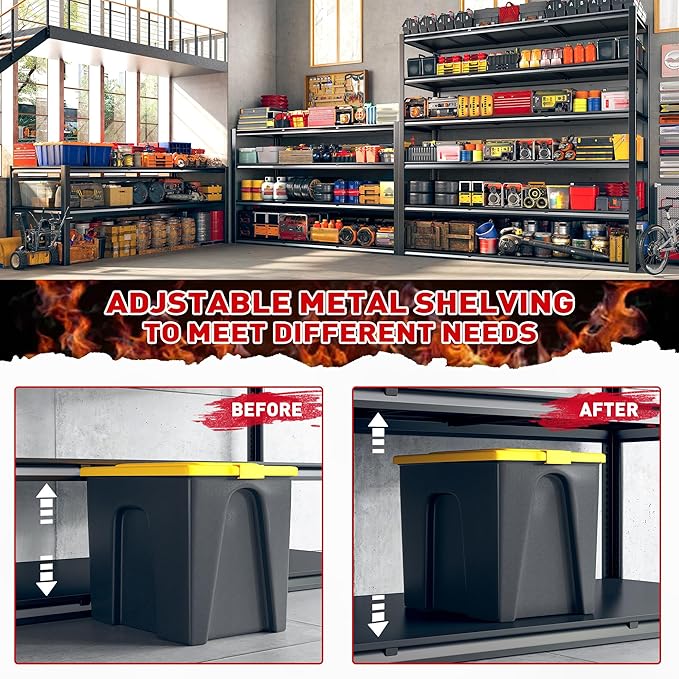 REIBII 60 "W Storage Shelves Heavy Duty, 6 Tier Garage Shelving, 3500 LBS Industrial Shelving, Adjustable Metal Shelves for Garage, Warehouse, School, Commercial, Business, 84 "H x 60 "W x 24 "D