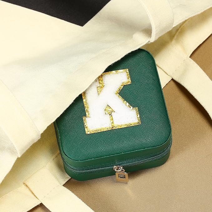 Parima Mom Gifts for Women, Travel Jewelry Case for Mother Gifts | Travel Gifts for Mother Mom from Daughters | Travel Essentials Small Jewelry Box | Jewelry Travel Organizer - Letter T, Green