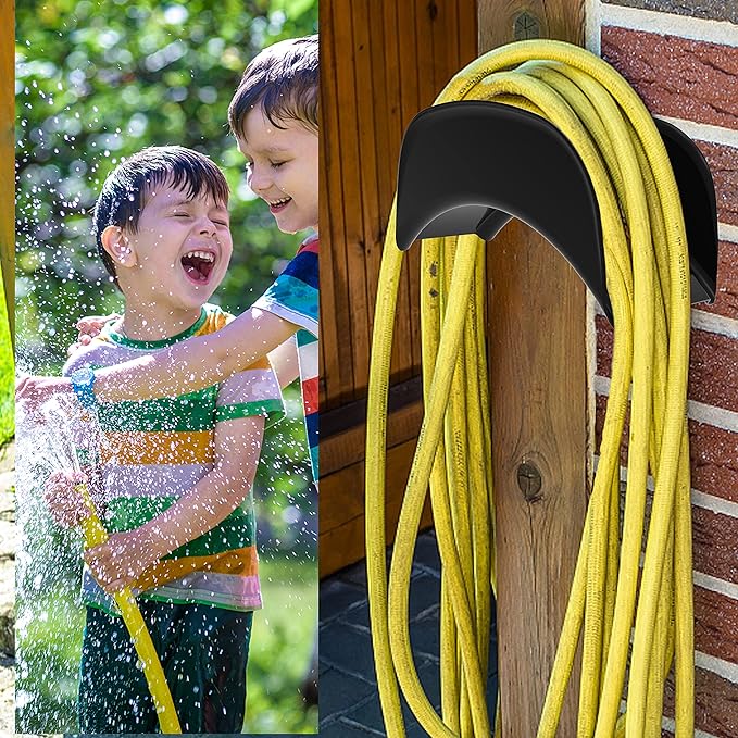 Gardzen 2-Pack Heavy Duty Hose Hanger Wall Mount, Hose Holder, Hook, Rack, Support for Outside, Black