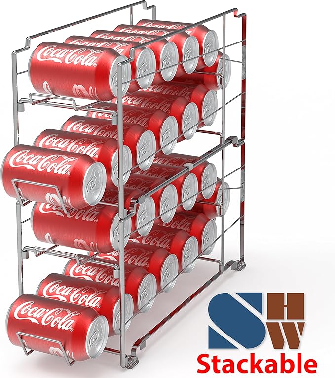 Simple Houseware Stackable Front Loading Beverage Can Dispenser Rack, Chrome - 2 Pack