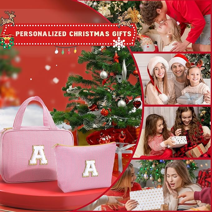 YOOLIFE Travel Toiletry Bag for Women - Hanging Toiletry Bag, Large Capacity Personalized Makeup Pouch, Travel Essentials - Letter D, Pink