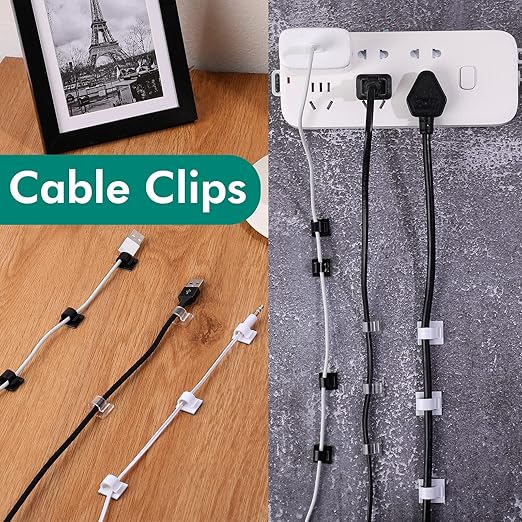 Namalu 60 Pieces Mini Cable Clips Hooks Christmas Light Clips Self Adhesive Light Hooks Cord Clips for Desk Outdoor String Lights(Small,White)