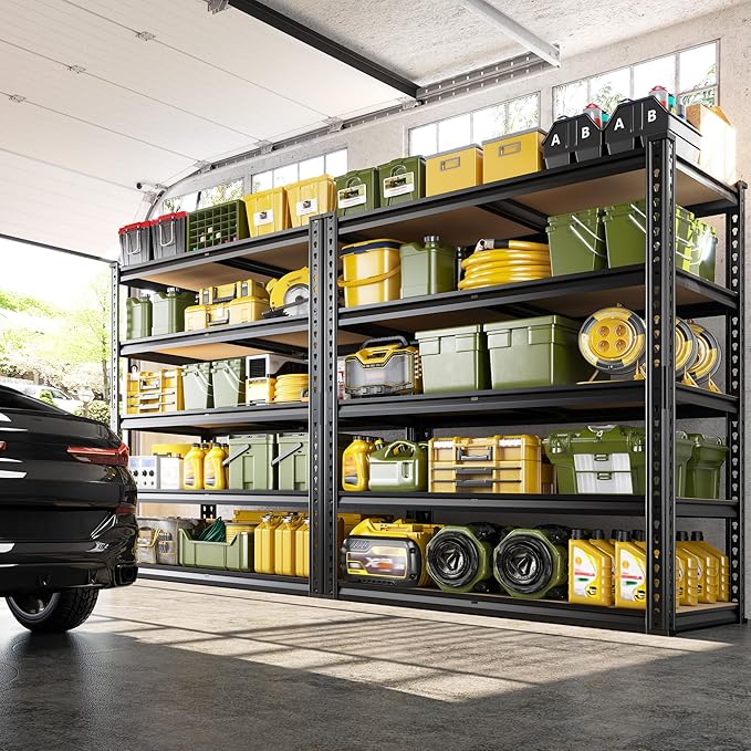 Garage Shelves, 72.1" H Garage Storage Shelves, 5 Tier Adjustable Shelving Units for Storage, Basement, Warehouse, Pantry, Kitchen, 35.5" W x 15.7" D x 72.1" H, Black, 2 Pack