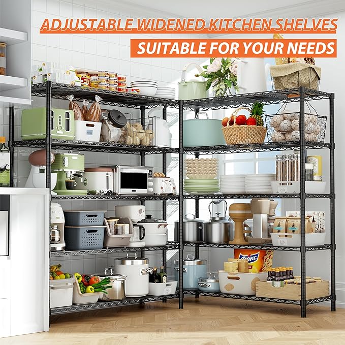 Storage Shelves Heavy Duty, 4 PCS 48" L x 20" W x 72" H Garage Wire Shelving Unit Loads 2000LBS, 5-Tier Adjustable Metal Industrial Utility Shelf Rack for Kitchen, Laundry Room, Warehouse, Basement