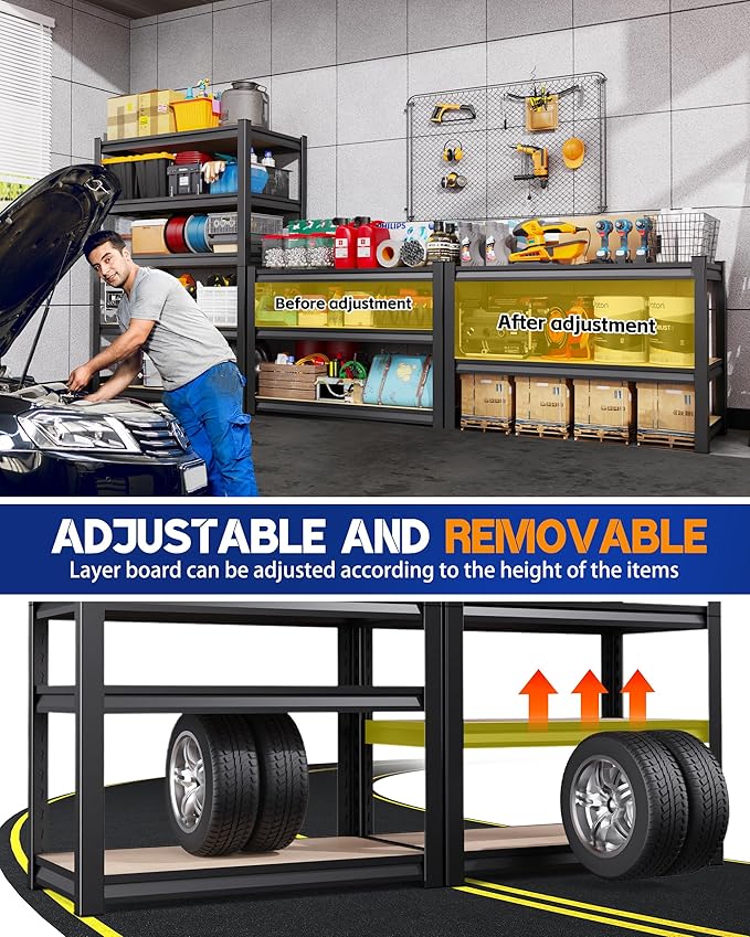 71"H Garage Shelving-5-Tier Heavy Duty Storage Shelves, Adjustable Metal Shelving Unit, Utility Garage Organizer Shelf for Basement, Pantry, Kitchen, Warehouse,13.8"D x 31.5"W x 71.2"H, Black