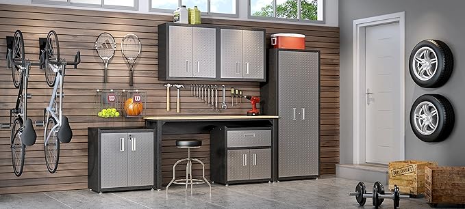 Manhattan Comfort Fortress Collection Convenient Durable Mobile Garage Chest Great for Tools and Supplies, Dark Charcoal Gray/Silver