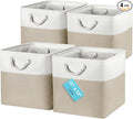 OrganiHaus 13x13 Cube Storage Bins 4 Pack, Foldable Cube Storage Organizer w/ Rope Handles, Collapsible Fabric Bins for Toys, Clothes & Closet Organization, Fabric Square Baskets - Beige/White