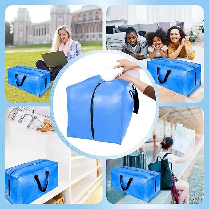 8 Pack Large Strong Moving Bags with Zippers & Carrying Handles - Water-Resistant - Heavy Duty Storage Tote for Space Saving, Fold Flat, Alternative to Moving Box (Multicolored)