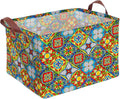 Mexican Talavera Decor Storage Basket Waterproof Canvas Toy Storage Bin Mexican Decor For Home Collapsible Outdoor Basket with Leather Handles Mexican Gifts Blanket Baskets For Closets,Bedrooms