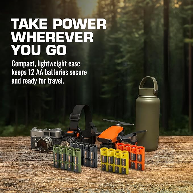 Storacell by Powerpax Slimline AA Battery Storage Caddy, Yellow - Holds 4 Batteries (Not Included)