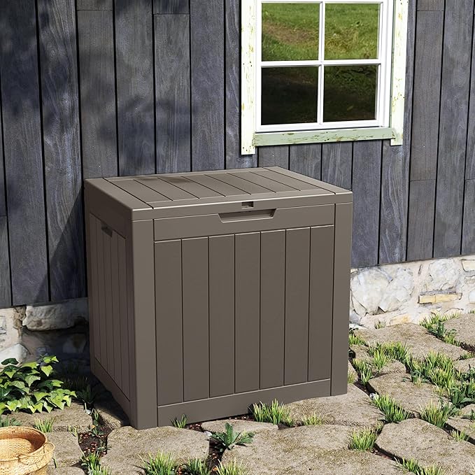 NUNU LAB 32 Gallon Outdoor Storage Box Waterproof, Outside Package Delivery Deck Boxes with Lockable Lid, Backyard Storage Bin For Garden Tools, Patio Cushions Accessories, Gray