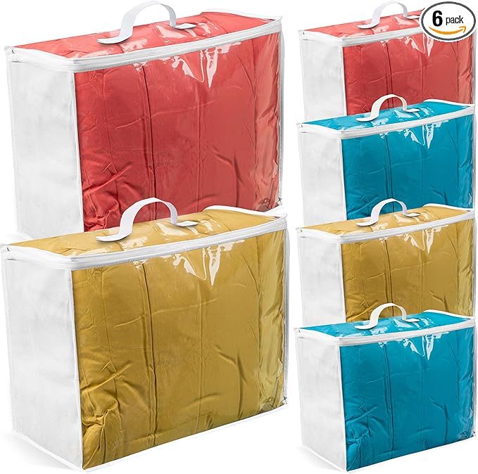 6 pack Clear Plastic Storage Bag with Zipper, Foldable Moving Bag for Comforters, Blankets, Bedding, Storage Containers, Breathable, Durable Clothes and Duvet Closet Organizers, 20x20x8