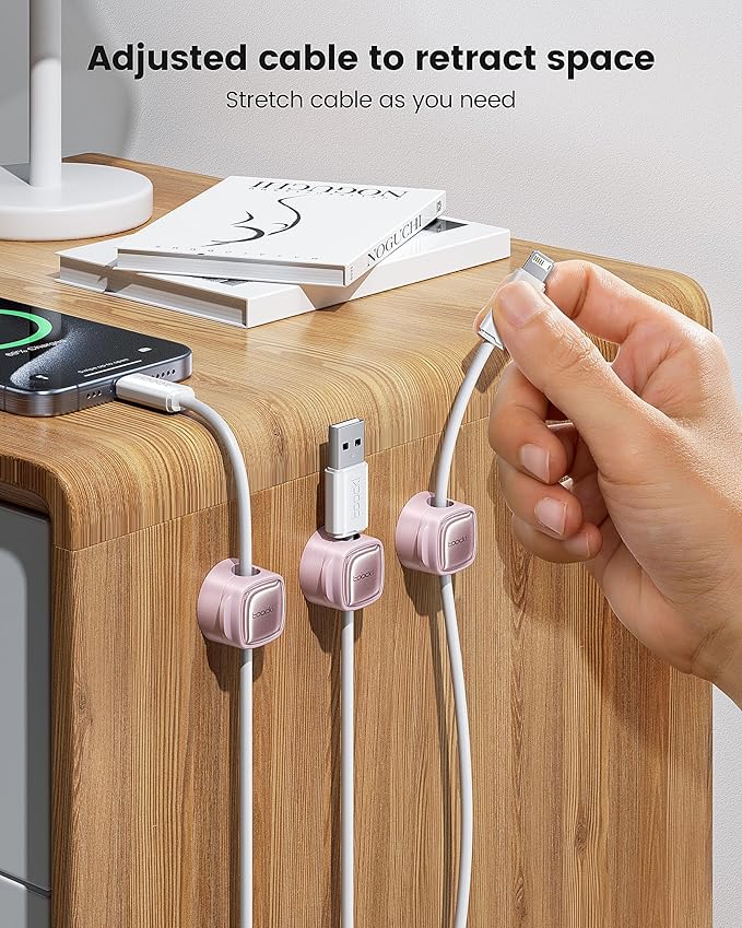 12 Pack Magnetic Cable Clips – Cord Organizer & Holder, Toocki Adhesive Cable Management, Wire Holder for USB Charging Cables, Ideal for Home, Office, Car, Desk, and Nightstand-Pink