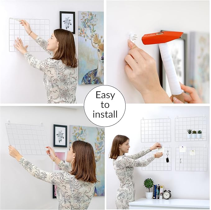 ODOXIA 4-Pack Wire Wall Grid Panel | Photo Grid Wall Decor | Metal Grid Board for Hanging Pictures | Black Wire Grid Organizer for Home, Office & Kitchen | Wall Grid Panel for Display & Storage