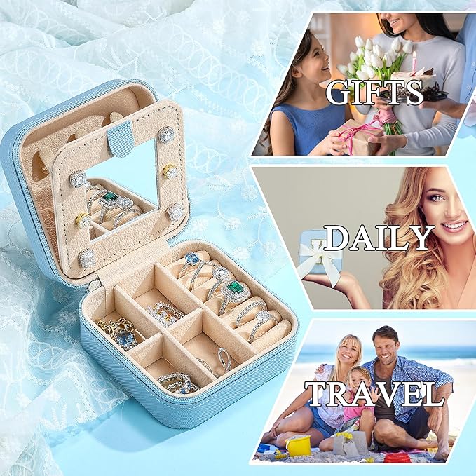 Parima Christmas Stocking Stuffers Gifts for Grandkids - Travel Jewelry Case for Girls' Jewelry Box | Unique Christmas Gifts for Teenage Girls Women Friends - Personalized Letter J, Sky Blue