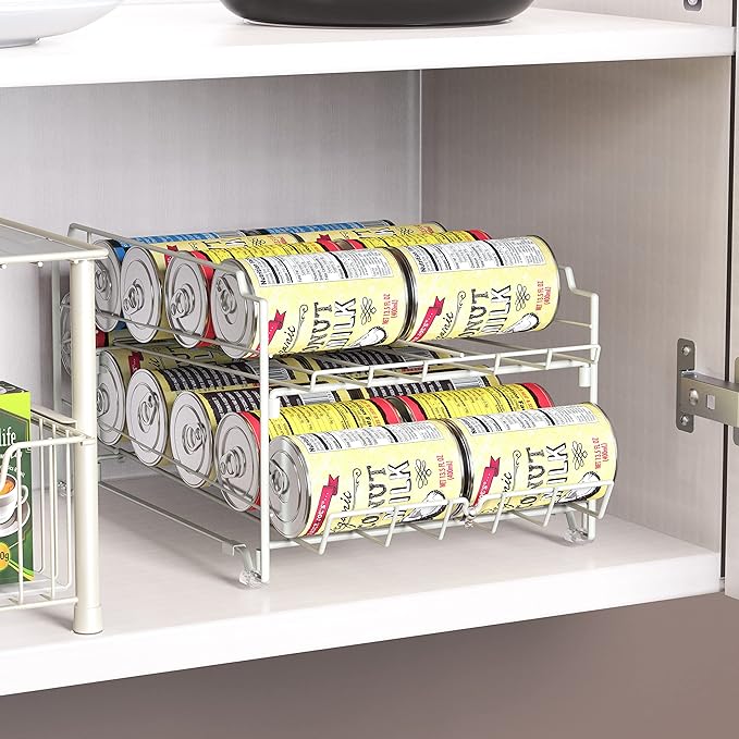 Simple Houseware Dual Row Front Loading Stackable Can Dispenser, White