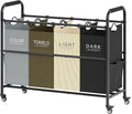 Tajsoon 4 Bag Laundry Sorter Cart, 4 Section Laundry Hamper Sorter with Heavy Duty Lockable Rolling Wheels, Laundry Separator Hamper with Removable Bags for Dirty Clothes Storage, 4 Colors