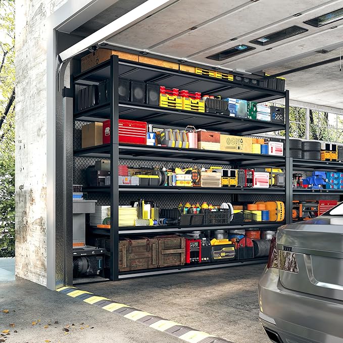 REIBII 84“H Garage Shelving Heavy Duty Storage Shelves 3500 LBS Adjustable Metal Shelving Uints and Storage for Garage, Warehouse, School, Commercial, Business, 60 "W x 84 "H x 24 "D, 2 Pack