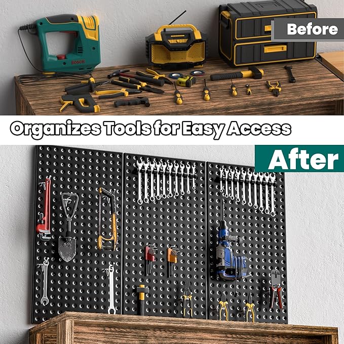 EVERHANGER Metal Pegboard Panels 24" x 12", Heavy Duty Steel Peg Boards for Garage, Pegboard Wall Organizer for Tool Storage and Organization, Black, 4 Pack