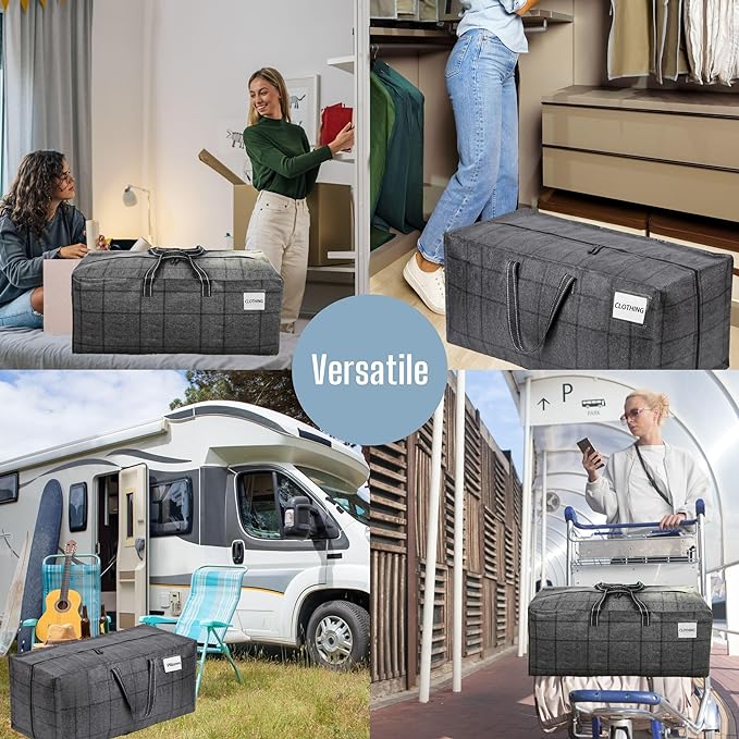 VENO 10 Pack Moving Bags w/Backpack Straps, Heavy Duty, Moving Boxes Alternative, Packing Supplies, Large Storage Totes for Dorm Room Essentials with Zipper for Clothes (Windowpane, 10 Pack)