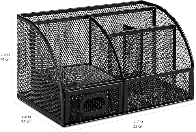 Amazon Basics Pen Holder and Desk Organizer, Office Caddy Storage, Black, ‎9.1" x 5.9" x 5.5''