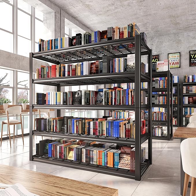 REIBII 48.2''W Garage Shelving Heavy Duty Metal Shelving 3000LBS Storage Shelves Adjustable Metal Shelves Industrial 5 Tier Garage Shelf for Basement Pantry Warehouse Supermarket, 4 Pack