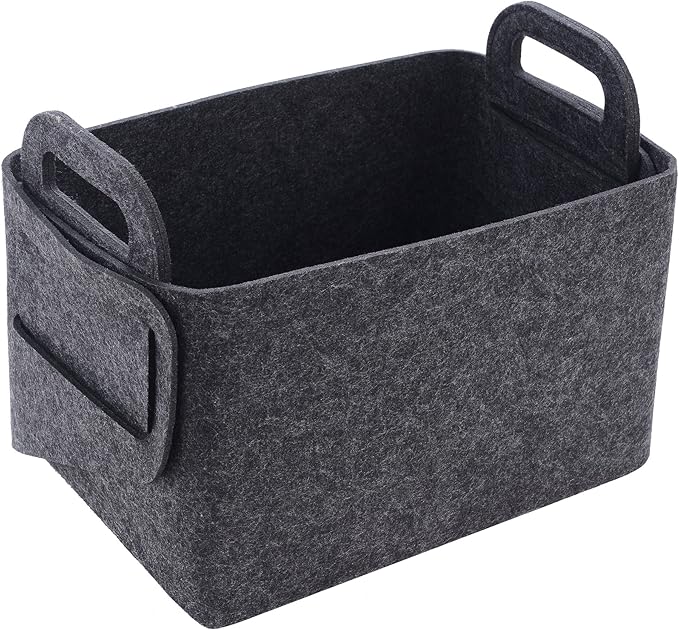Storage Basket Felt Storage Bin Collapsible& Convenient Box Organizer with Carry Handles for Office Bedroom Closet Babies Nursery Toys Laundry (Dark grey, 17.9inch（L）×12.2inch（W）×11.6inch（H）)