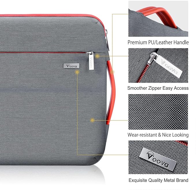Voova Laptop Sleeve Case 15.6 16 Inch with Handle, 360° Protective Waterproof Slim Computer Bag Cover Compatible with MacBook Pro M2/M3/M4 16, HP Acer Lenovo Yoga ThinkPad Asus Laptop, Grey