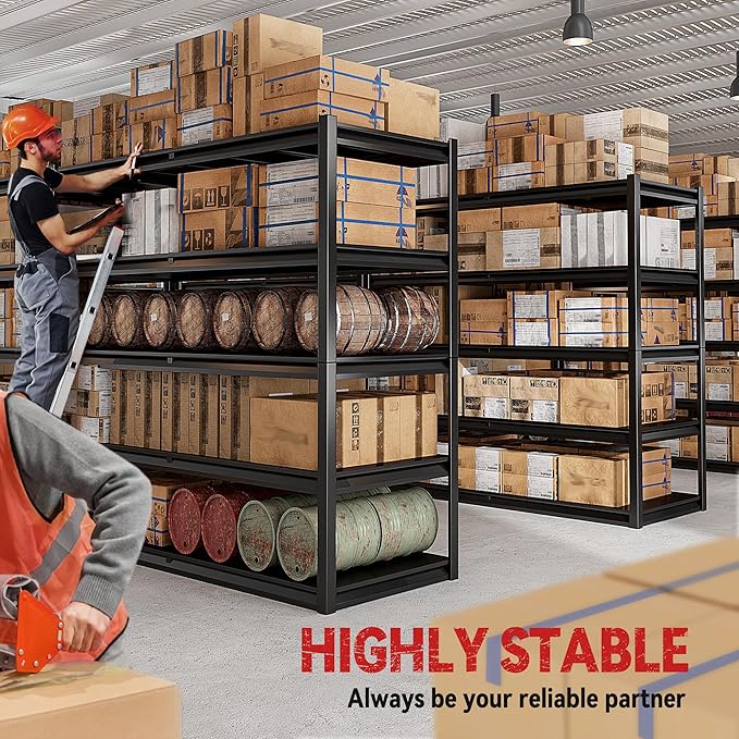 REIBII Garage Shelving 78" H, Storage Shelves Heavy Duty Shelving Unit Load 3000LBS, 5 Tier Adjustable Metal Shelves for Warehouse, Basement, Pantry, Factory, 55" W x 26" D x 78" H