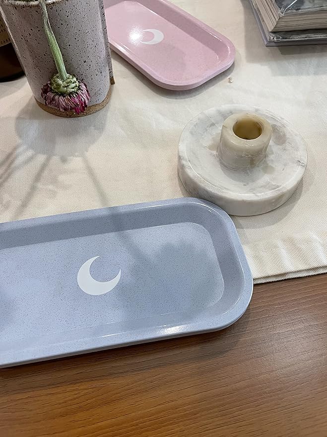 Brando Moon Small Rolling Tray - Blue Lightweight Plant Based Tray - Made from Plants - Low Carbon Kitchen Tool - Curved Edges and Smooth Surface - Travel Size 8 x 4.1 inches