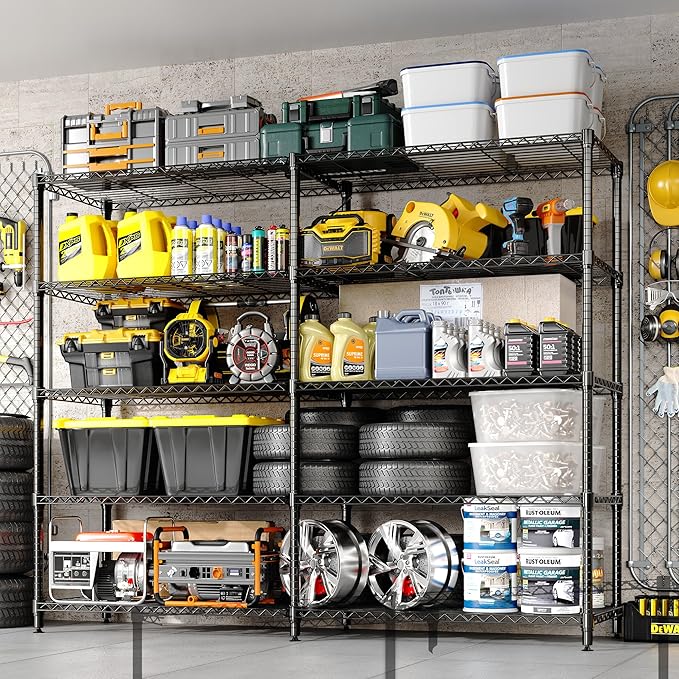 5 Tier Storage Shelving Unit Metal Shelves 70" W Wire Shelving, 70" H L-Shaped Pantry Shelves Kitchen Storage Shelves for Home Commercial Garage Heavy Duty, 70.8" H x 70.4" W x 15.7" D
