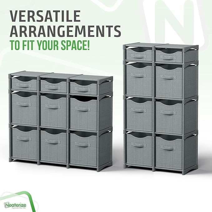 9 Cube Closet Organizers, Includes All Storage Cube Bins, Easy To Assemble Storage Unit With Drawers | Room Organizer For Clothes, Baby Closet Bedroom, Playroom, Dorm (Light Grey)