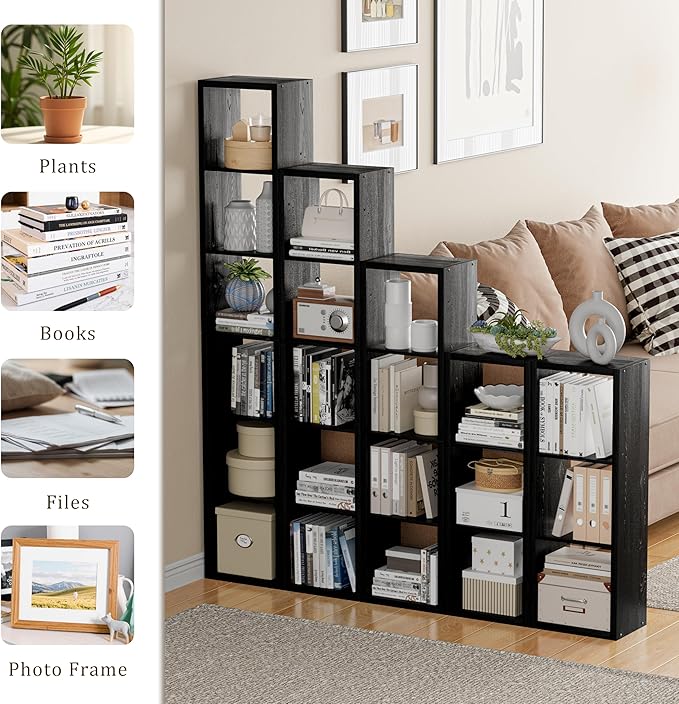 Cube Storage Organizer Bookcase, 3 Tier Decorative 11 inch Open Back Cubical Shelf with Thickened Border, Display Bookshelf for Living Room, Home Office, Sturdy Room (Black, 3 Cube)