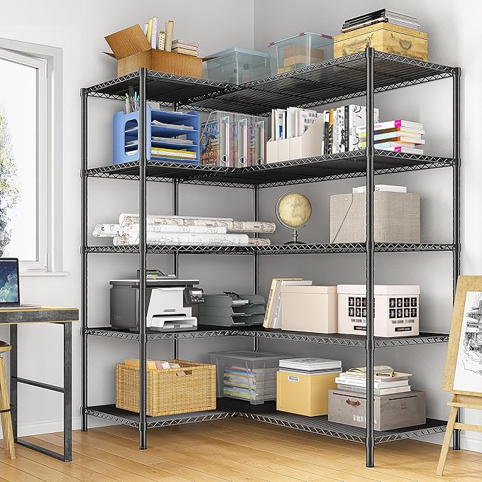 70.8H Wire Shelving Rack, 5Tier Metal Shelving Unit,1400LBS Heavy Duty Storage Shelves,Adjustable Pantry Shelves, Metal Shelf and Storage Rack,Industrial Shelving 52.36W x13.78Dx70.8H,2PCS