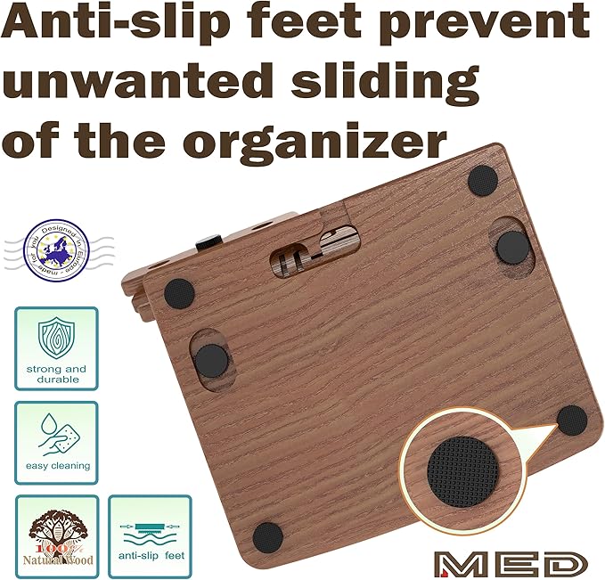 MED Wood Phone Docking Station – Nightstand Desk Organizer for Phone, Watch, Wallet & Tablet – Gift for Men, Husband, Dad & Women – Wooden Charging Stand, (Black, Model 2)