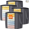 120L Extra Large Clothes Storage Bags, Foldable Blanket Storage and Organization, Thick Fabric Containers with Reinforced Handles & Zippers for Clothing, Comforters, Bedding, Gray, 4 Pack