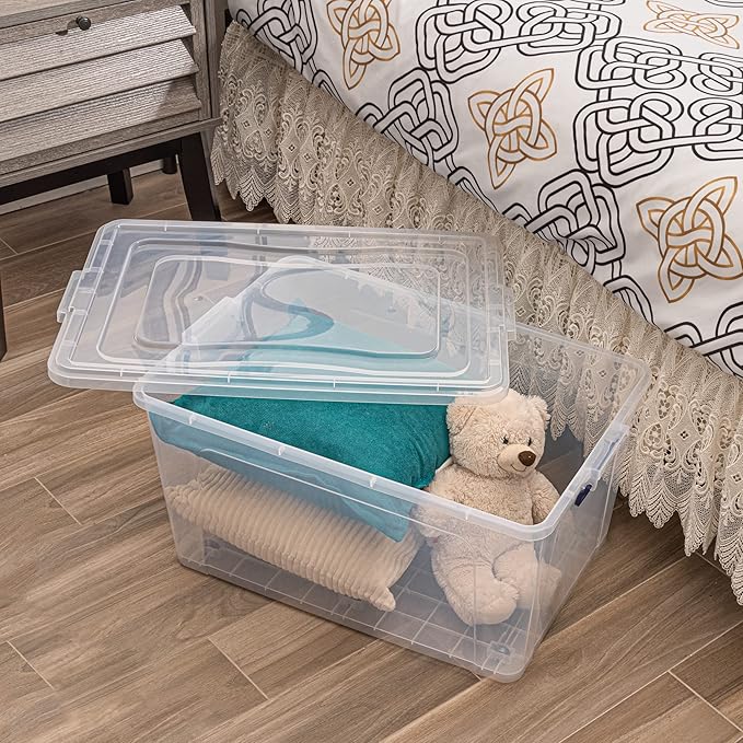 Superio Storage Bins with Lids- Clear Boxes for Organizing, Stackable Plastic Containers- BPA Free, Non-Toxic, Odor Free, Organizer for Home, Office, Dorm (6 Pack, 44 Qt (Wheeled))
