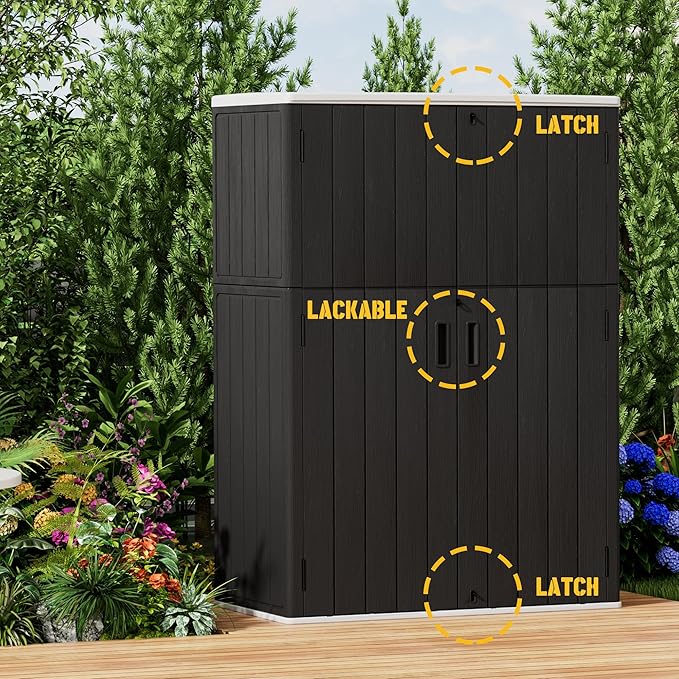 Vertical Outdoor Storage Cabinets,Plastic Sheds&Outdoor Storage with Floor,Outdoor Storage Box Waterproof/Lockable for Garage,Bike,Tools Storage Shed (57Cu.ft)