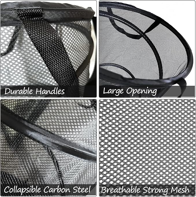 BATTOO 2 Pack Large Collapsible Laundry Basket Foldable Mesh Pop Up Hamper with Handles for Laundry Room, Bathroom, Kids Room, College Dorm, Travel, Storage Organizer Black