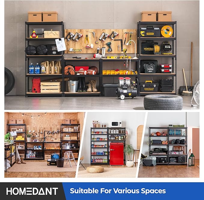 HOMEDANT 5-Tier Laminated Boltless Heavy Duty Metal Shelving Unit Adjustable Garage Storage Utility Rack Shelves Organization Multipurpose Shelf Warehouse Industrial (4, (M) 35.9" W, Black)