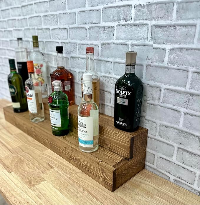 Tiered Bottle Shelf | 2 Tier Liquor Bottle Display | Bar Organization | Display Shelf | Wine Shelf | Bar Display | Kitchen Counter Shelf (18", Early American)