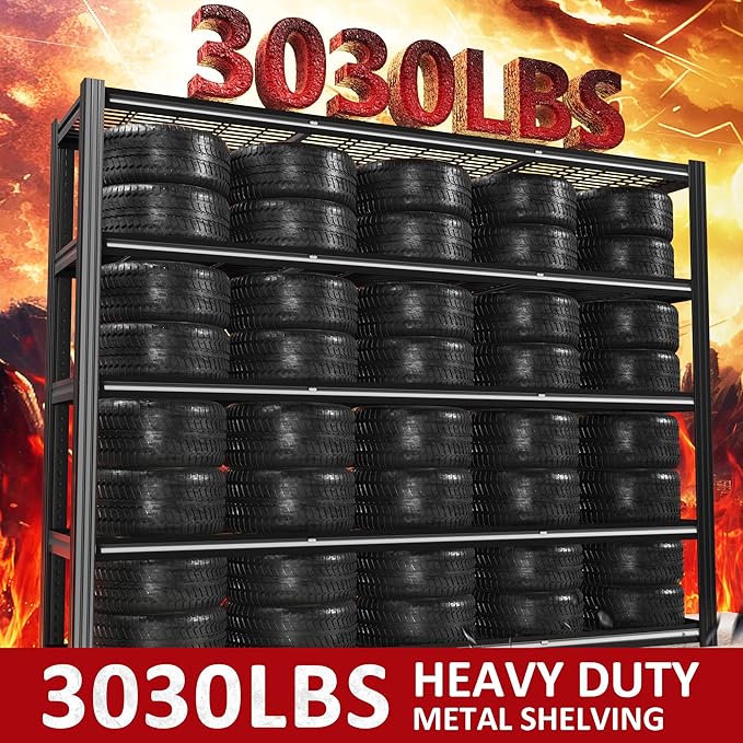 60" W Garage Shelving Heavy Duty Metal Shelving 3030LBS Storage Shelves Adjustable 5 Tier Metal Shelves for Storage Industrial Shelves for Garage, Warehouse, 24." D x 60'' W x 72'' H