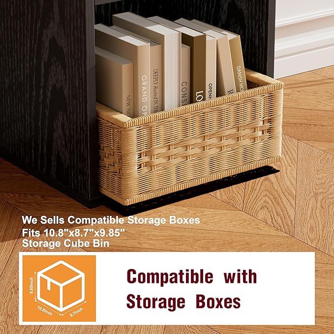 Book Shelf, Wooden Cube Storage Organizer with 11" Open Cubes, Stackable Modular Bookcase for Room Divider Storage, 2 Tier Bookshelf for Living Room, Bedroom, Office (Black, 4-Cube)